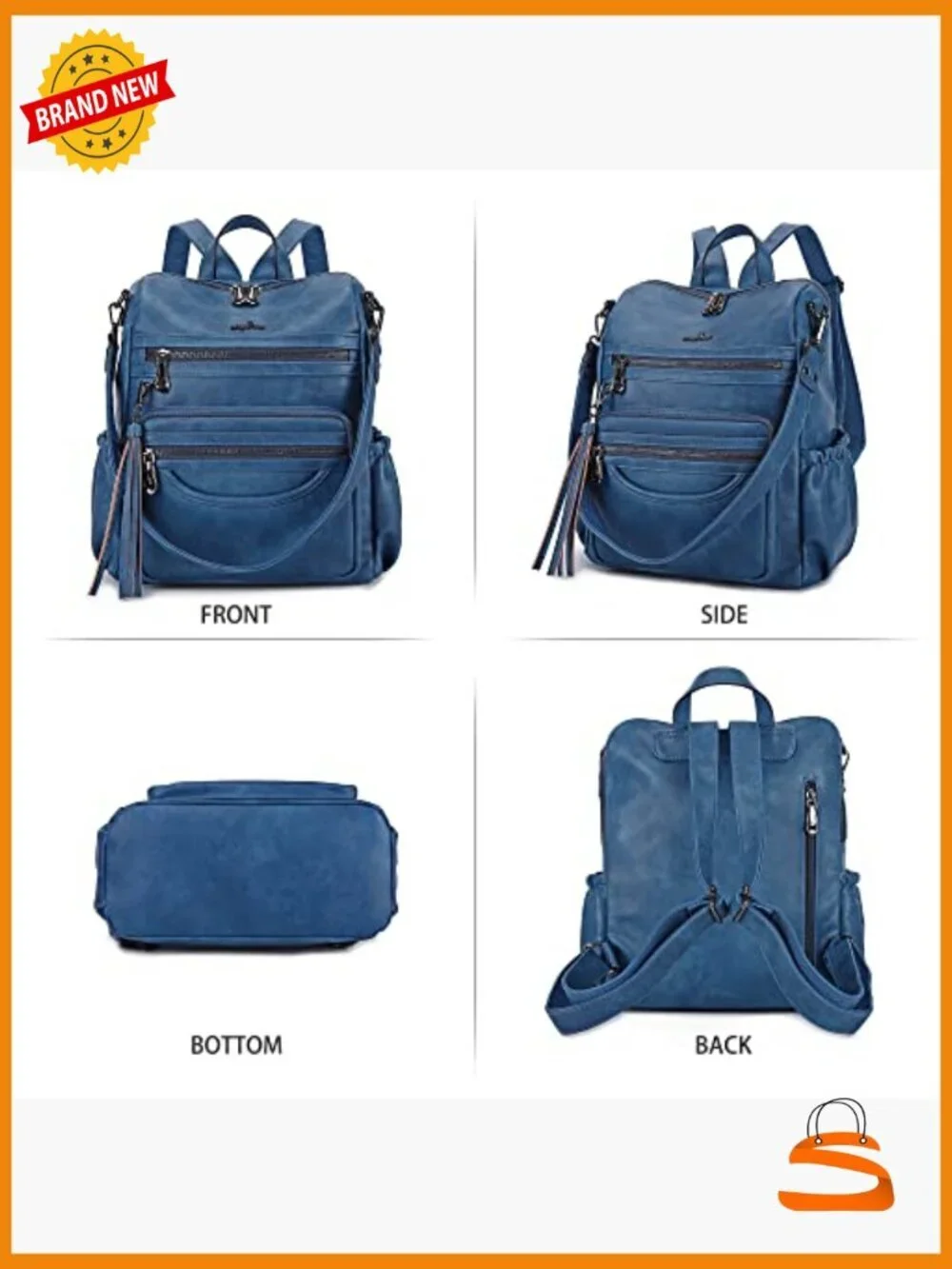 PU Leather Backpack Purse - Vegan Leather Daypack with USB Cable Hole,
